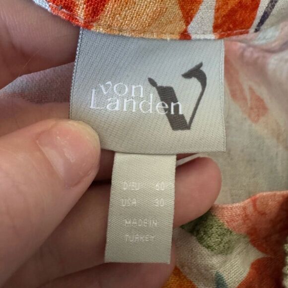 Ulla Popken Von Landen Watercolor Floral Button Front Dress 30 Linen wedding - Picture 8 of 14